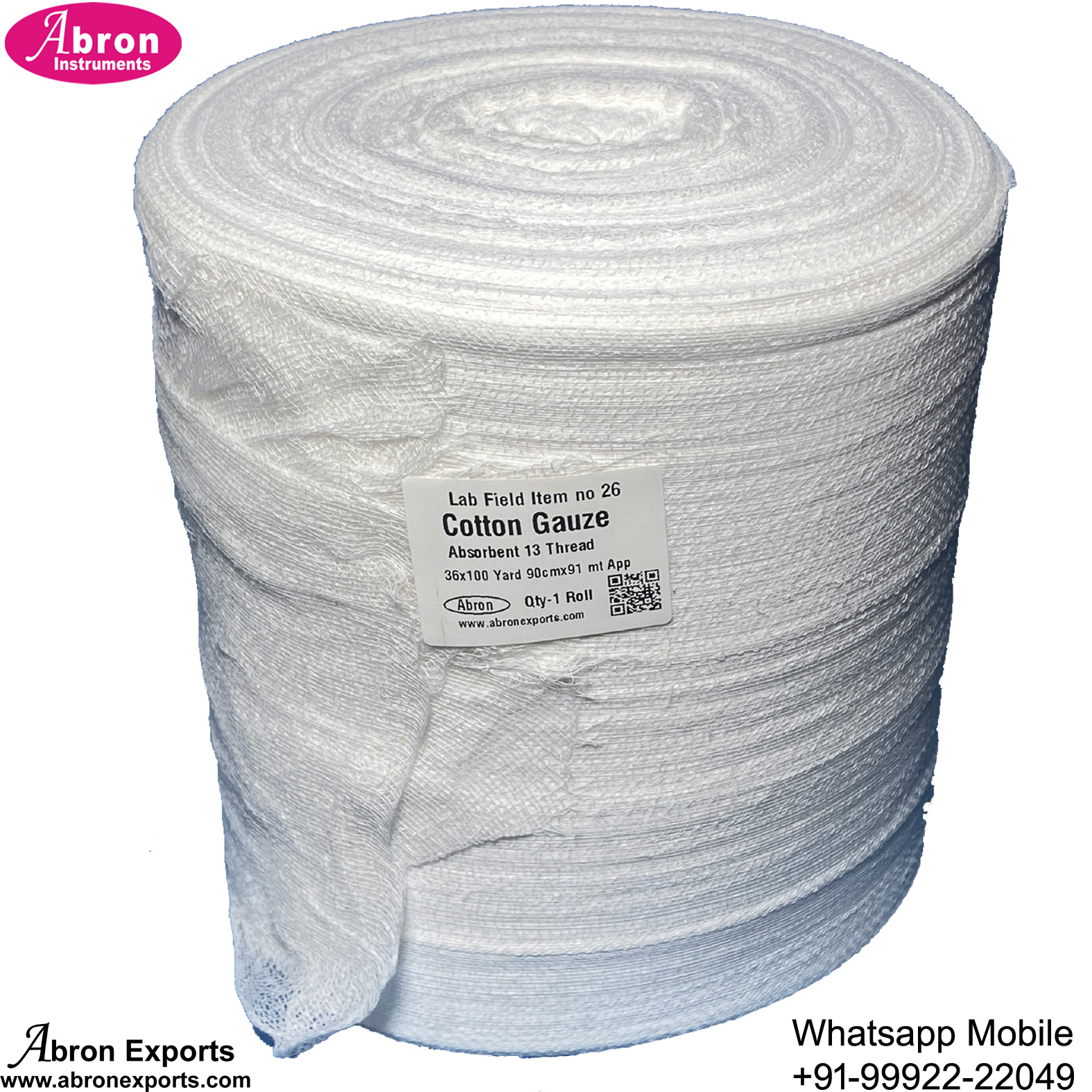 Lab Gauze Cotton Roll Non Sterile 4Ply 36inch 90cm x100 Yards 19x15 Inch Absorbent Gauze Roll Abron ABM-2523GR1H 